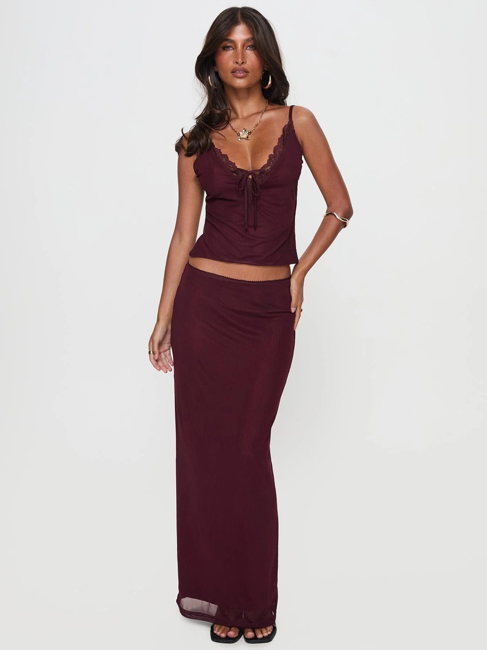 NWT Princess Polly Burgundy Maxi Skirt
